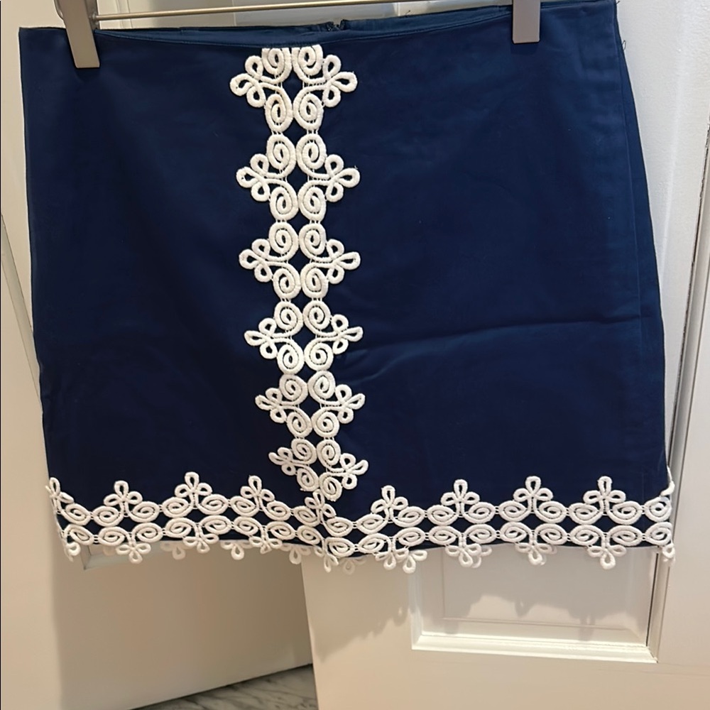 Lilly Pulitzer Navy Blue Mini Skirt with White Embroidery
